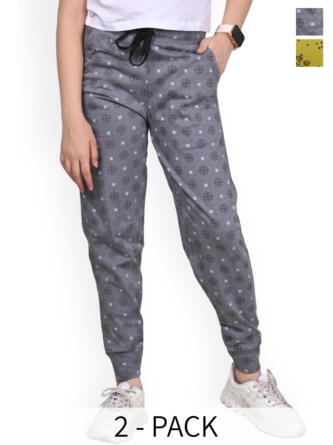 

BAESD Girls Pack of 2 Floral Printed Pure Cotton Joggers, Grey
