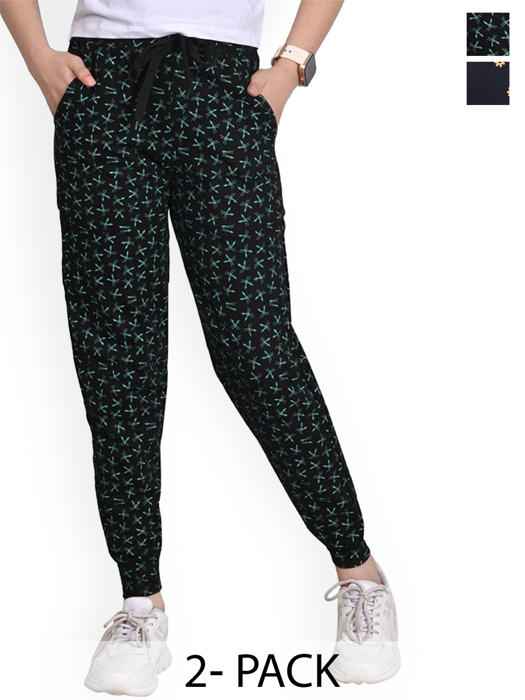 

BAESD Girls Pack Of 2 Printed Pure Cotton Joggers, Black