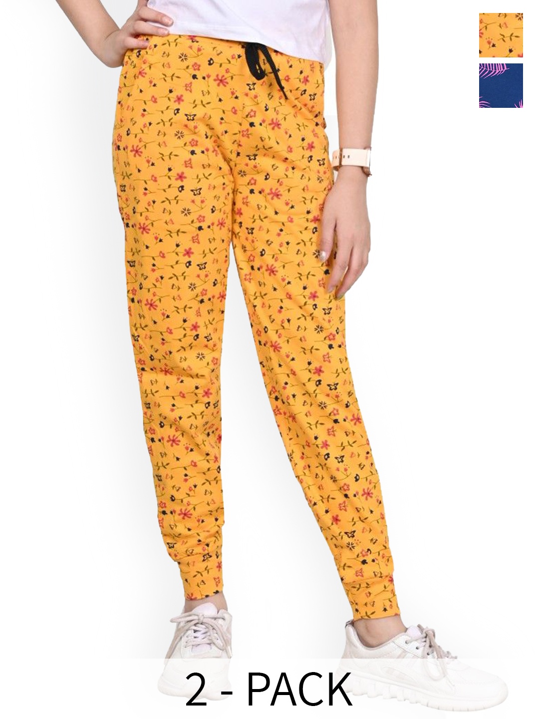 

BAESD Girls Pack Of 2 Printed Pure Cotton Joggers, Yellow