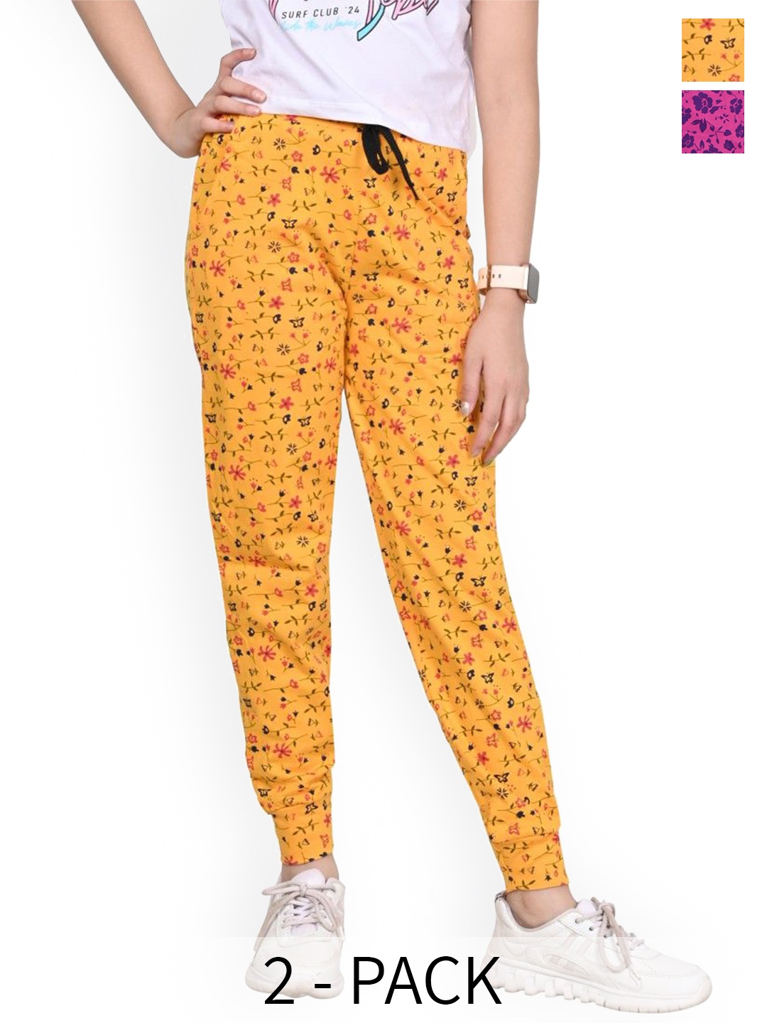 

BAESD Girls Pack Of 2 Printed Pure Cotton Joggers, Yellow