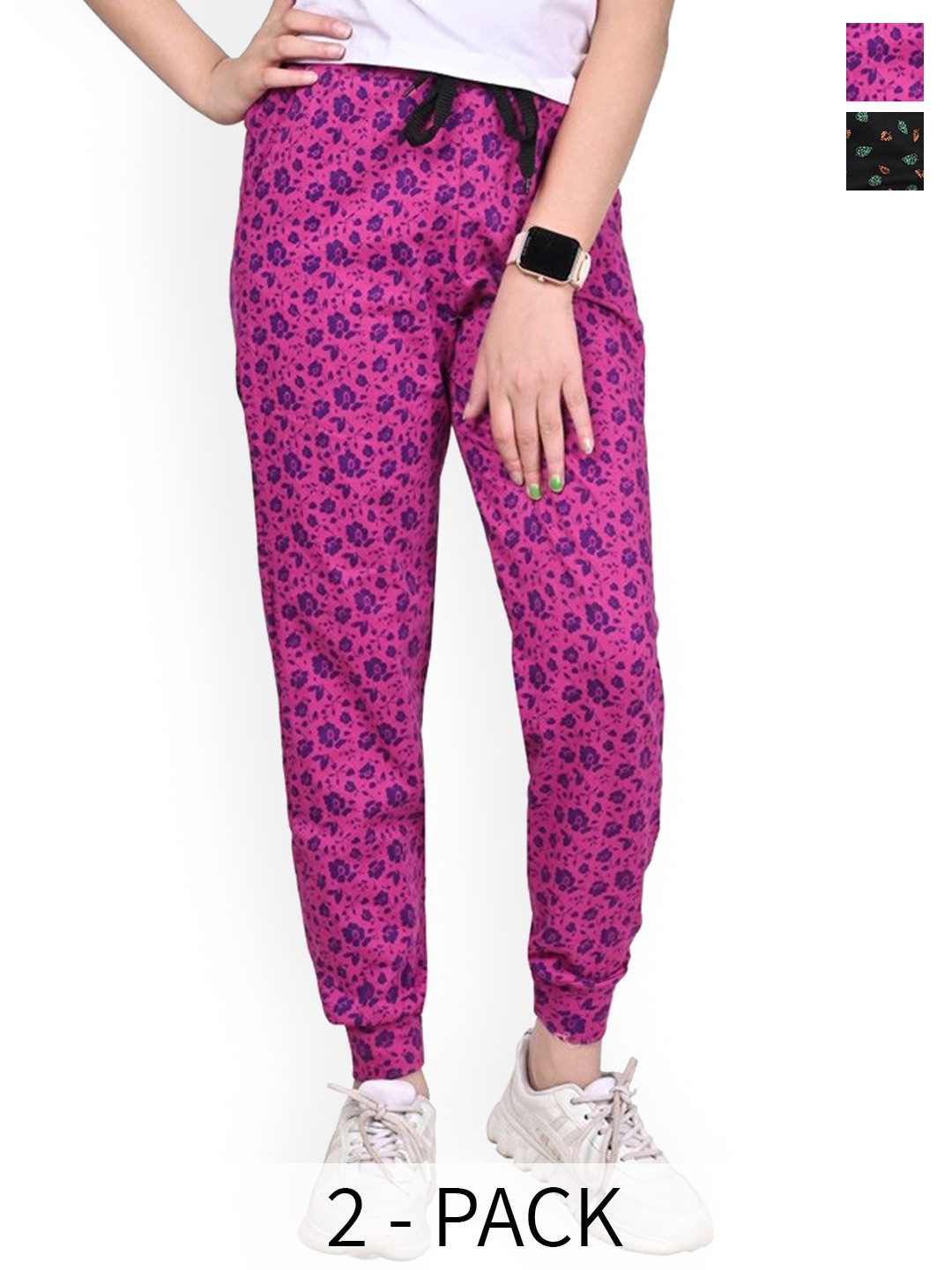 

BAESD Girls Pack Of 2 Floral Printed Pure Cotton Joggers, Pink