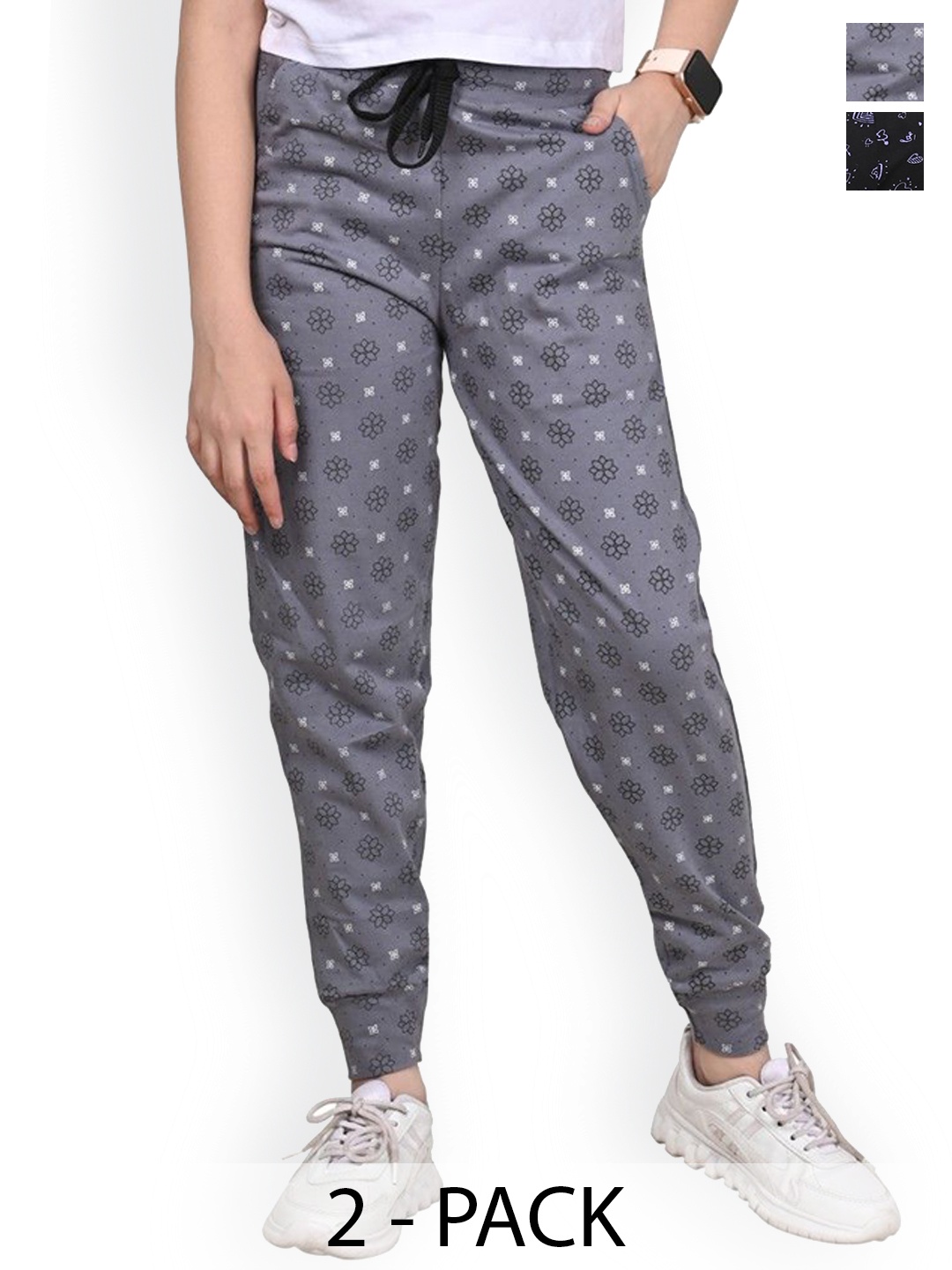 

BAESD Girls Pack Of 2 Printed Pure Cotton Joggers, Grey