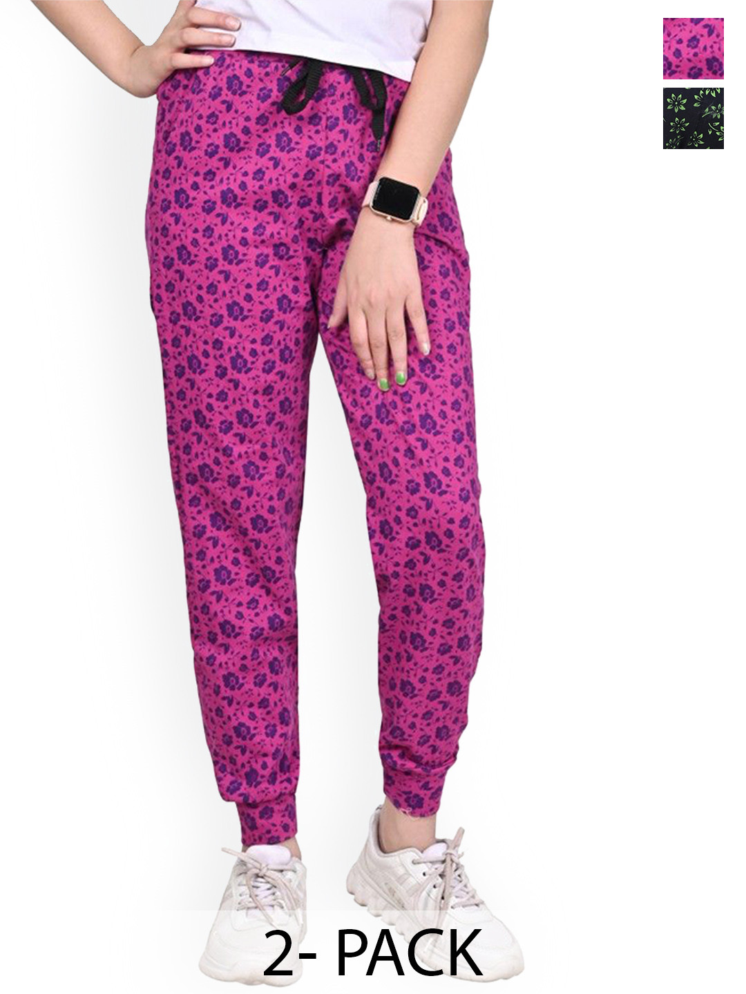 

BAESD Girls Pack of 2 Floral Printed Pure Cotton Joggers, Pink
