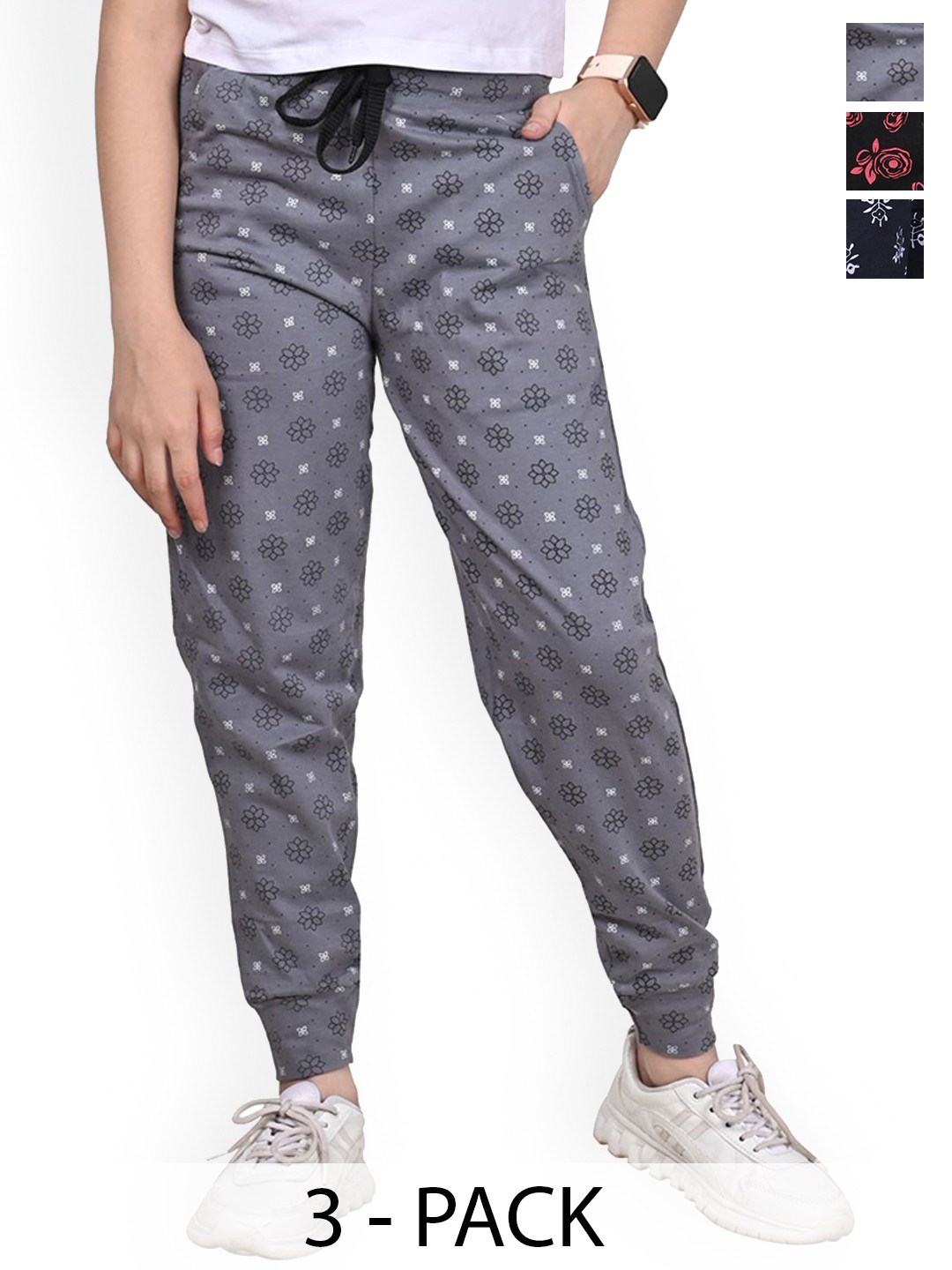 

BAESD Girls Pack Of 3 Printed Pure Cotton Joggers, Grey