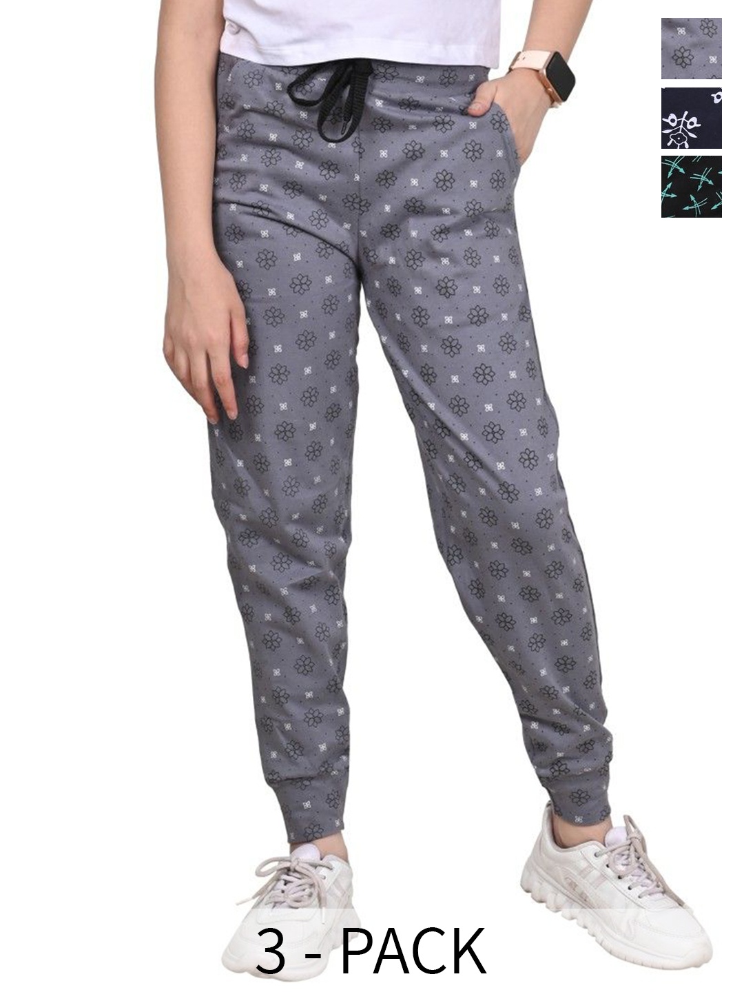 

BAESD Girls Pack Of 3 Printed Pure Cotton Joggers, Navy blue