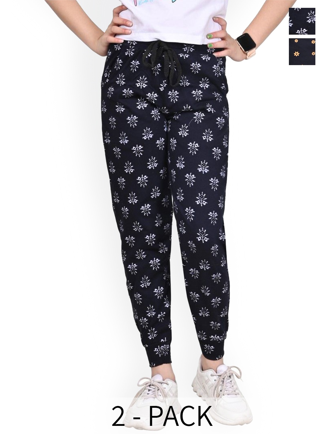 

BAESD Girls Pack Of 2 Floral Printed Pure Cotton Joggers, Black