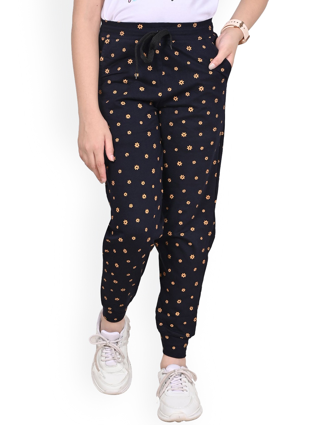 

BAESD Girls Printed Pure Cotton Jogger, Navy blue