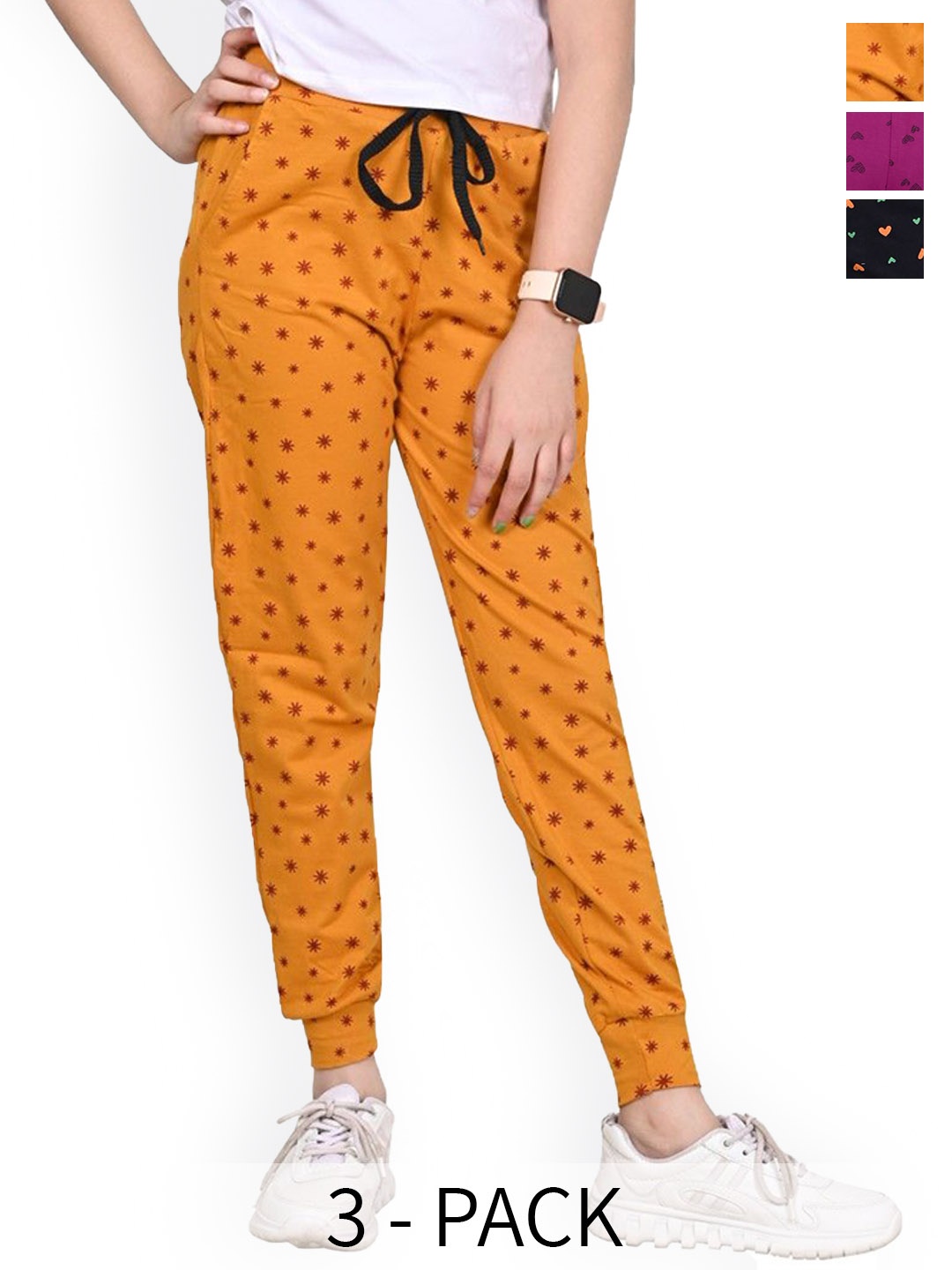 

BAESD Girls Pack Of 3 Printed Pure Cotton Joggers, Yellow