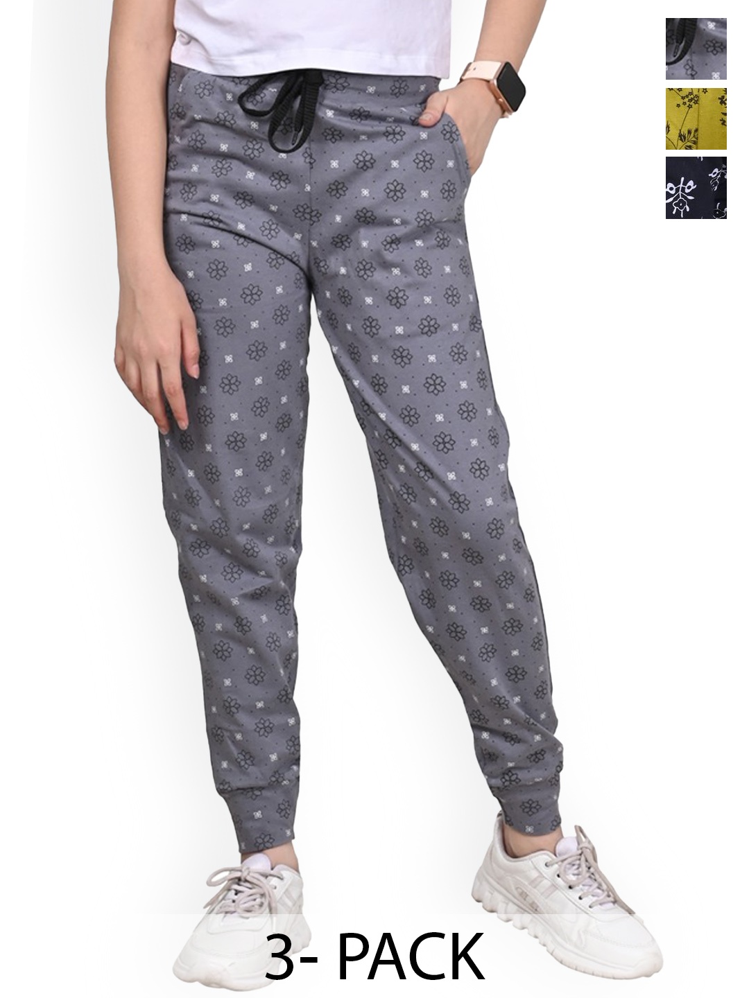 

BAESD Girls Pack Of 3 Printed Pure Cotton Joggers, Grey