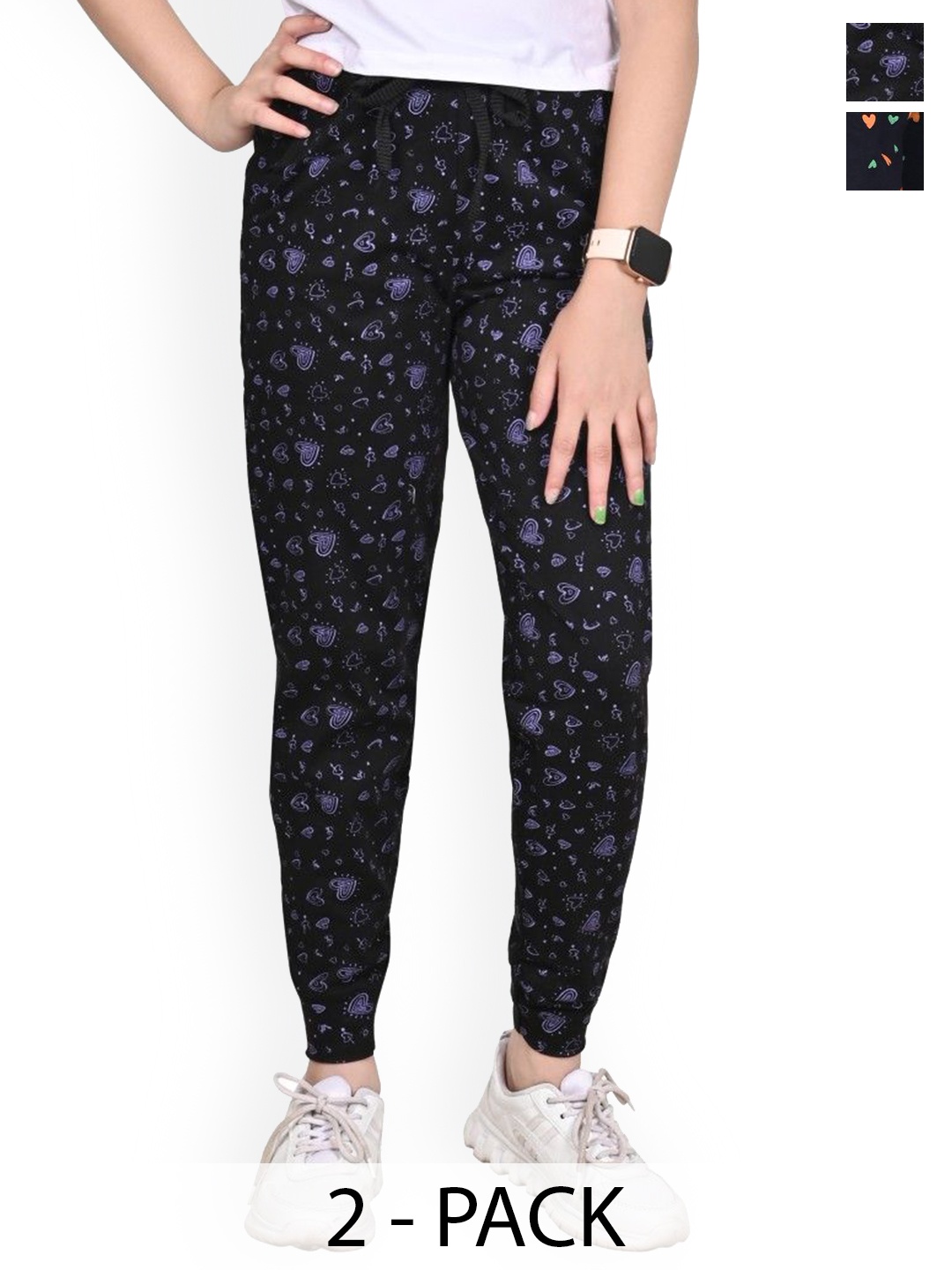 

BAESD Girls Pack Of 2 Conversational Printed Pure Cotton Joggers, Black