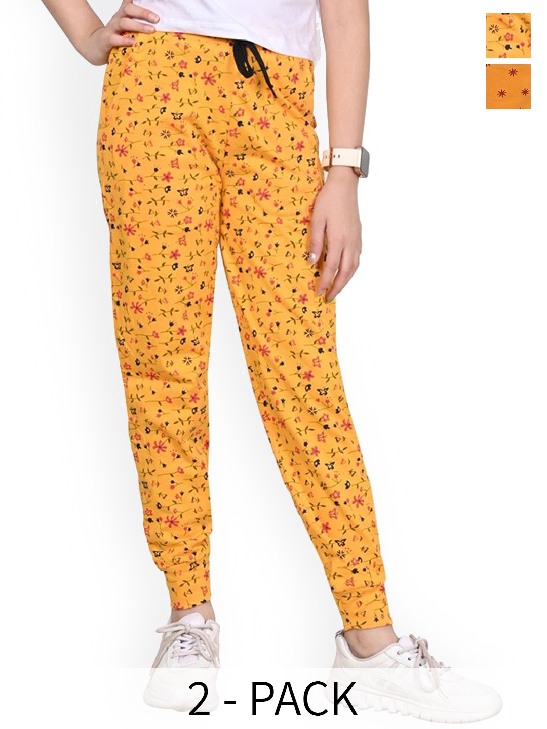 

BAESD Girls Pack Of 2 Printed Pure Cotton Joggers, Yellow