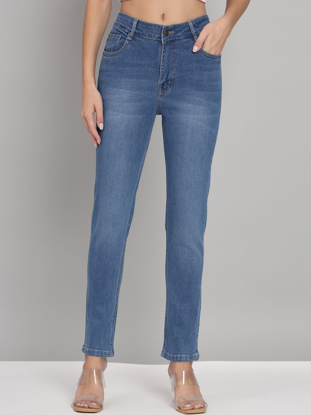 

FASHIONFIBRE Women Skinny Fit High-Rise Light Fade Cotton Jeans, Blue