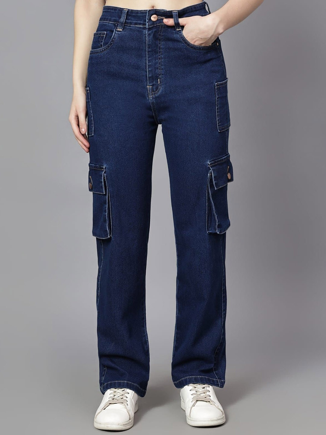 

FASHIONFIBRE Women Straight Fit High-Rise Low Distress Stretchable Jeans, Blue