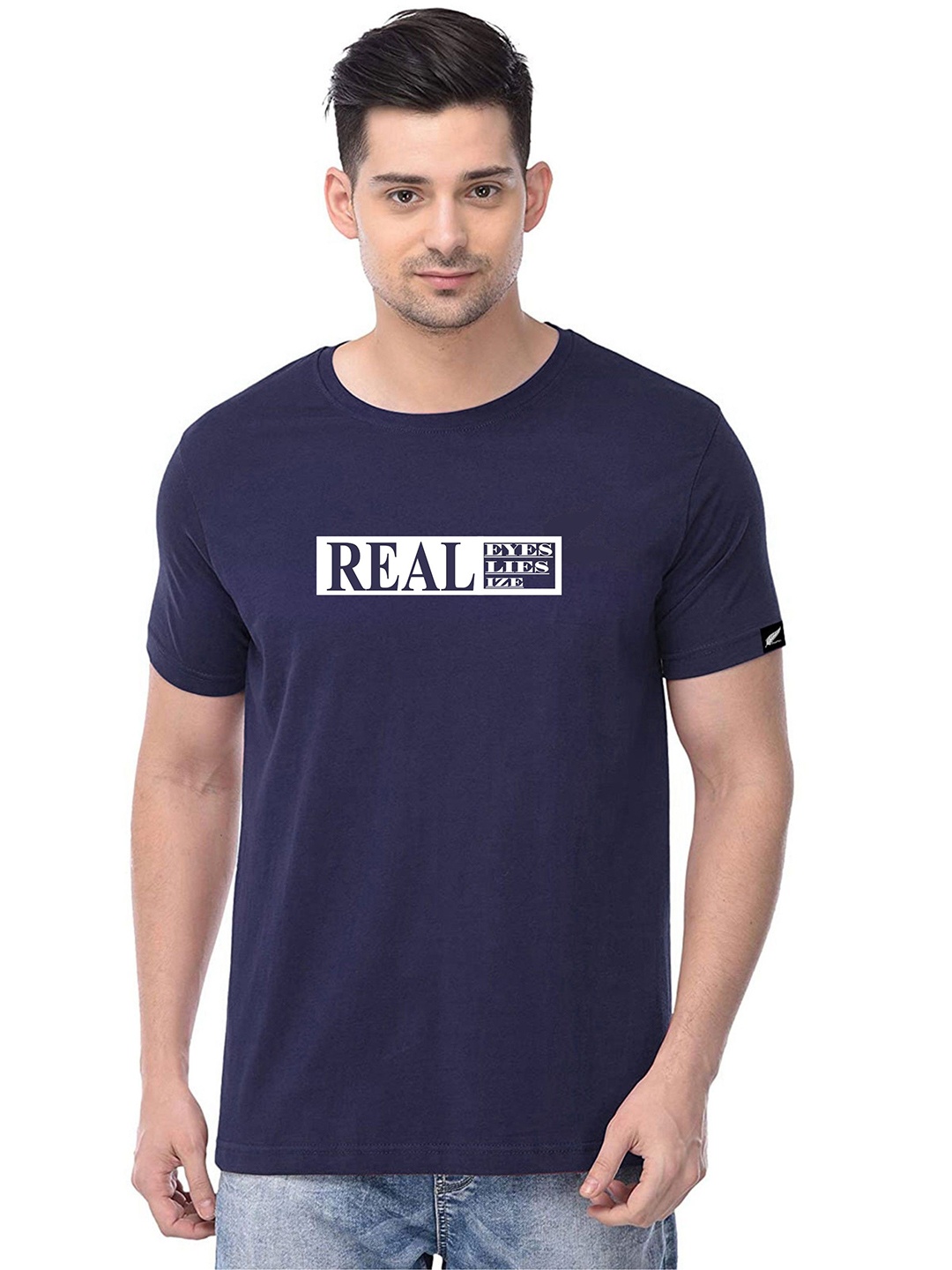 

Polo Plus Typography Printed Bio Finish Cotton Casual T-Shirt, Navy blue