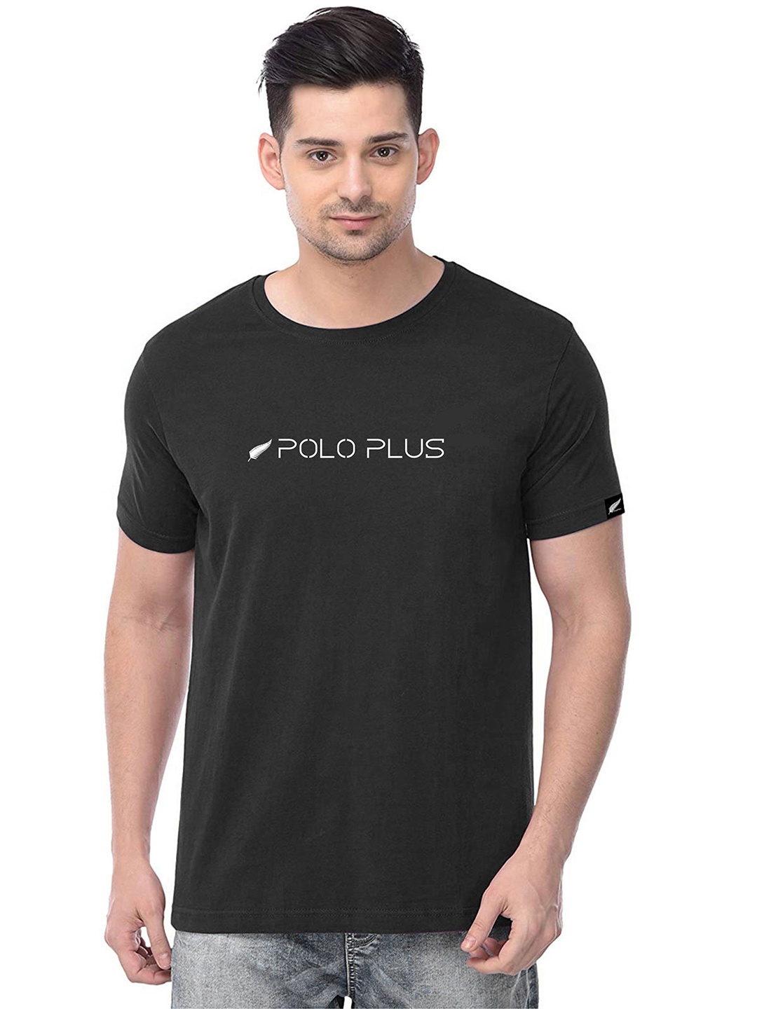 Polo Plus Typography Printed Bio Finish T-shirt, Black