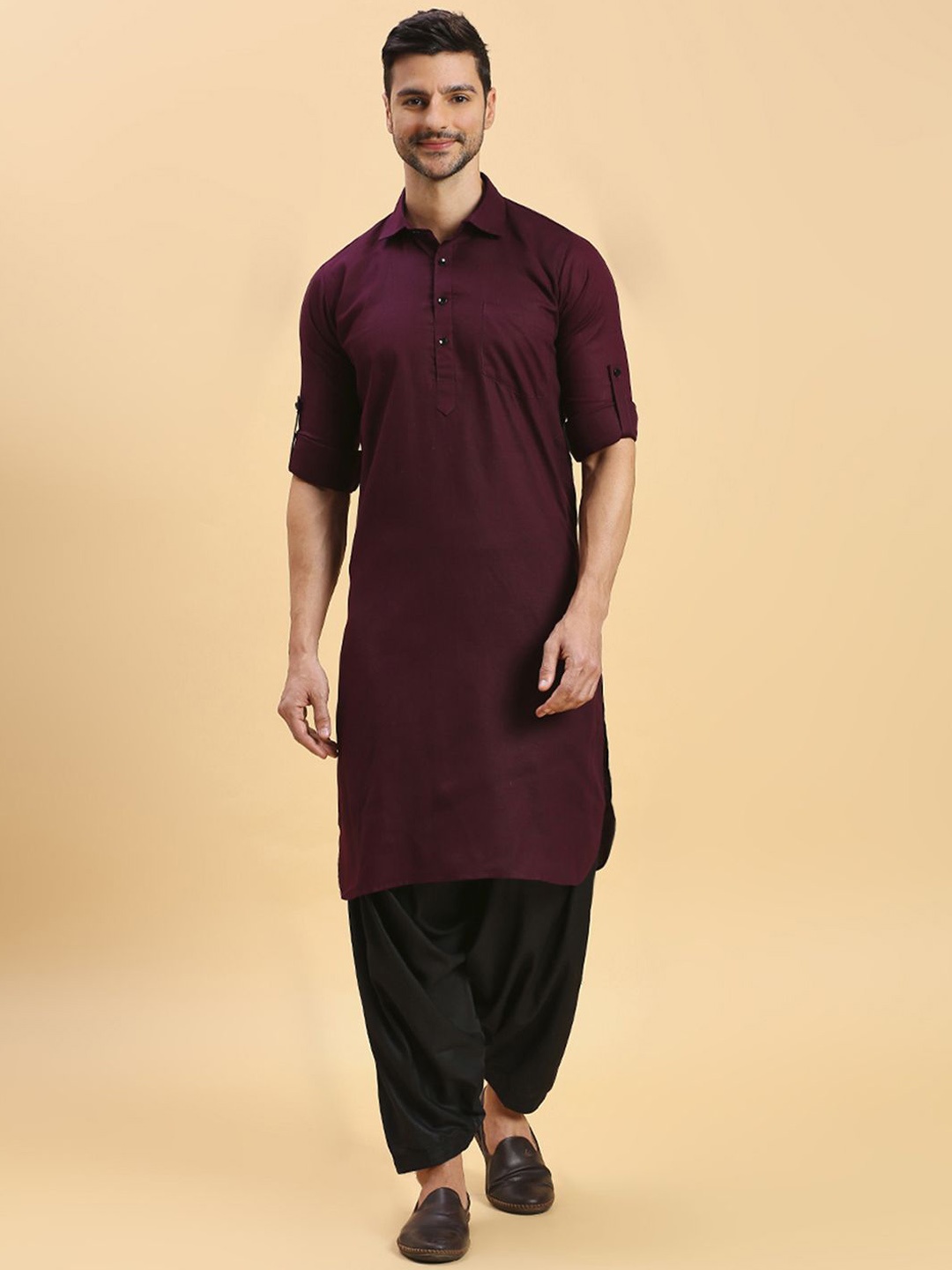 

RAJUBHAI HARGOVINDAS Shirt Collar Pathani Kurta, Purple