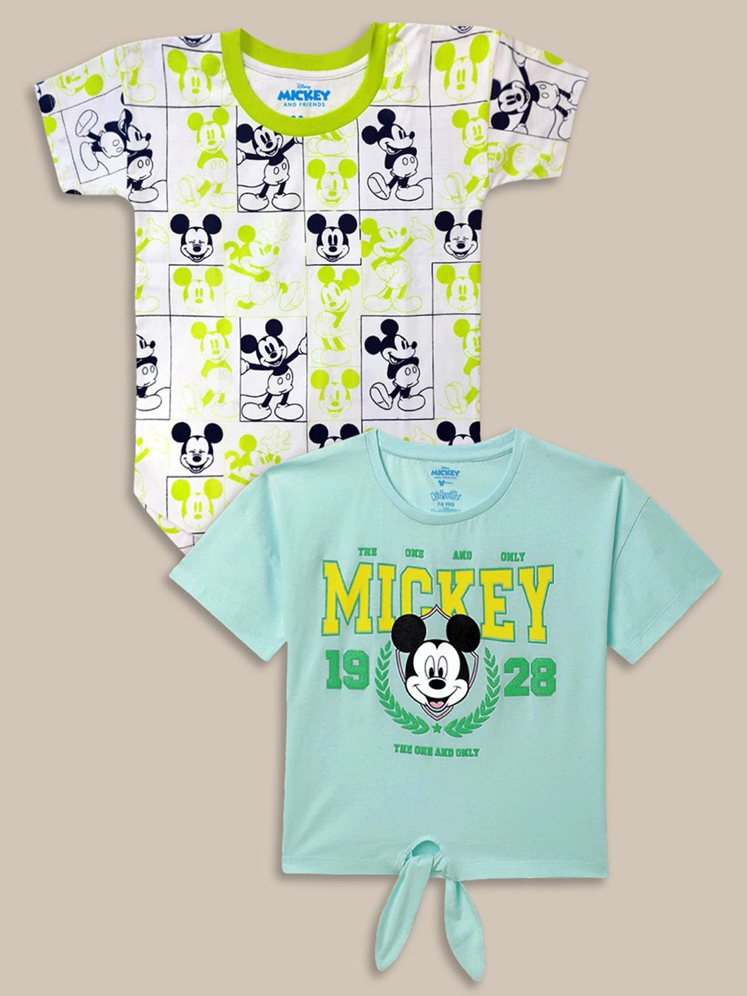 

Kids Ville Girls Pack Of 2 Graphic Mickey & Friends Printed Pure Cotton T-Shirts, White