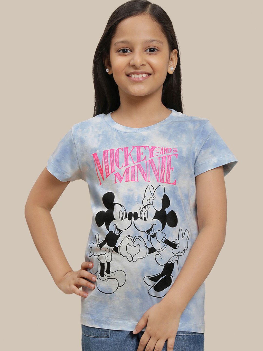 

Kids Ville Girls Pack Of 2 Mickey & Friends Printed Pure Cotton T-Shirts, Grey