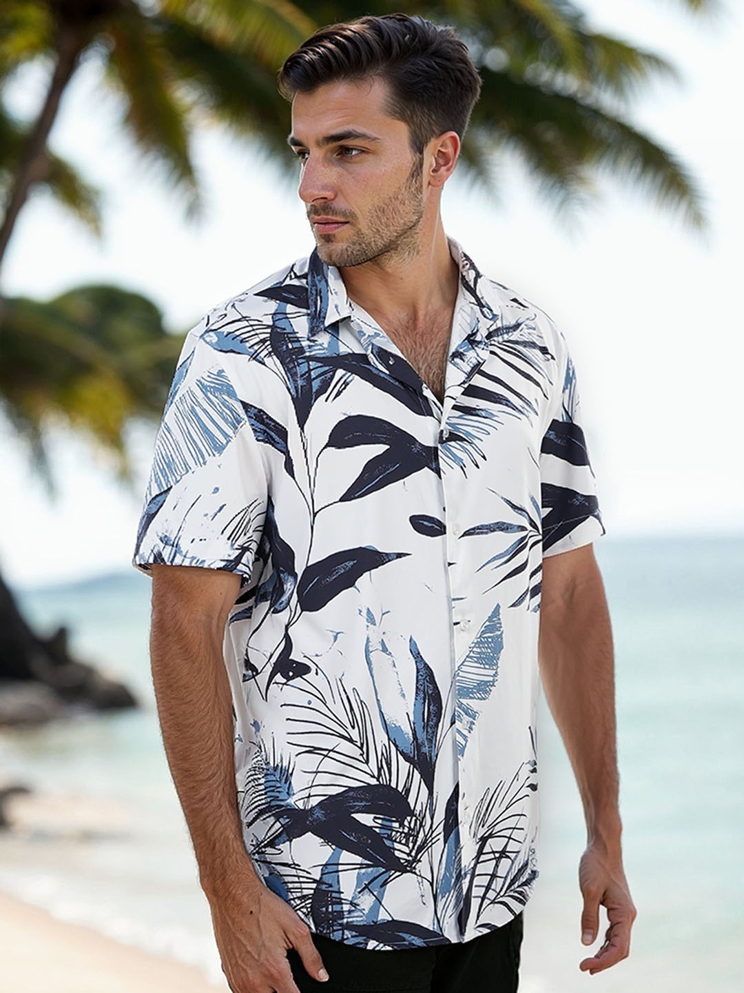 

Celio Classic Tropical Printed Spread Collar Shirt, Blue
