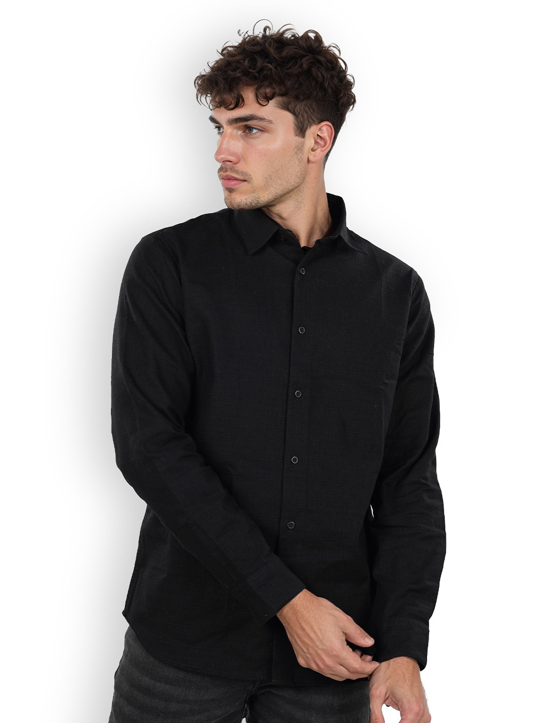 

Celio Classic Spread Collar Linen Shirt, Black