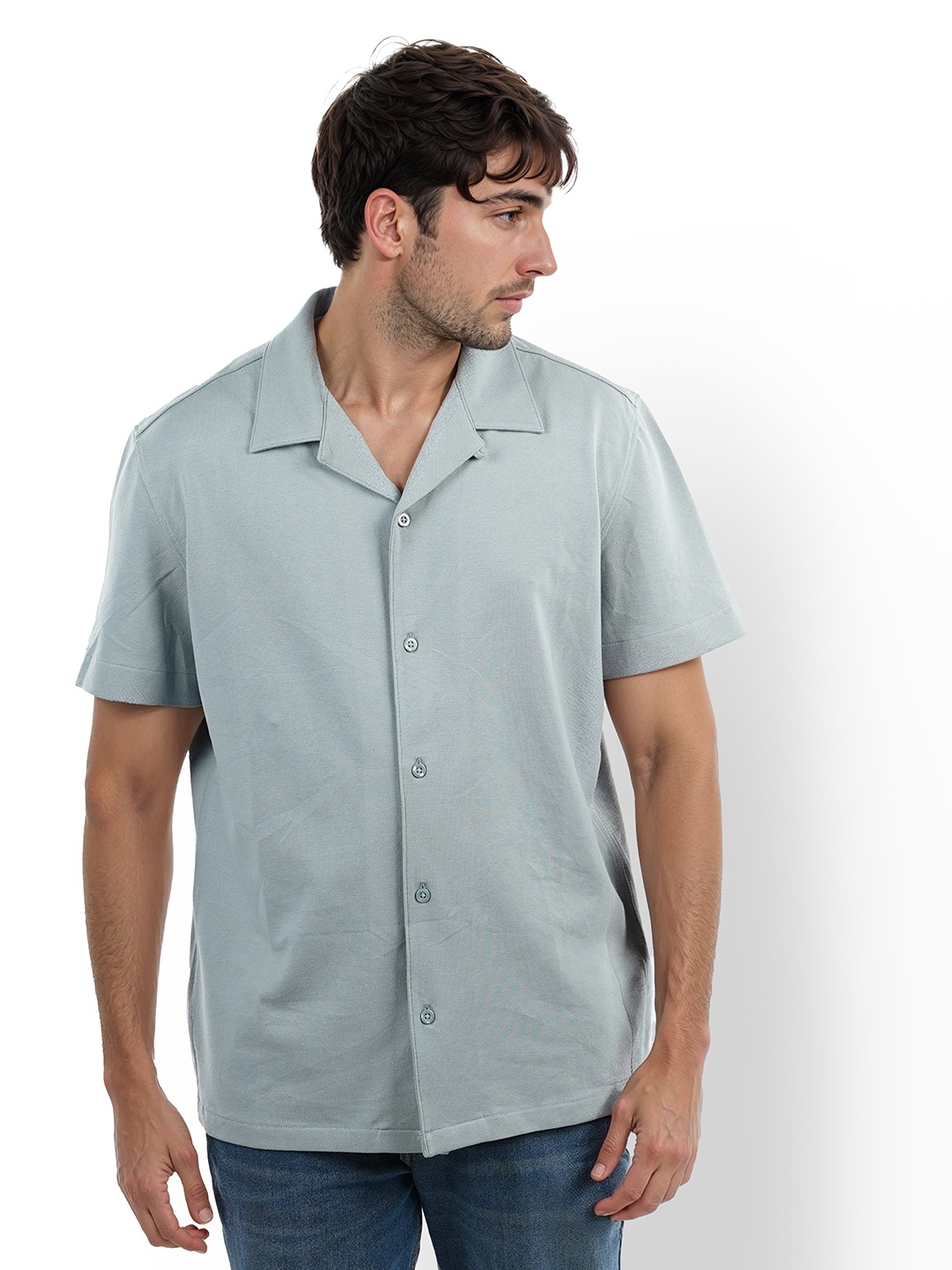 

Celio Classic Lapel collar Short Sleeves Cotton Casual Shirt, Blue
