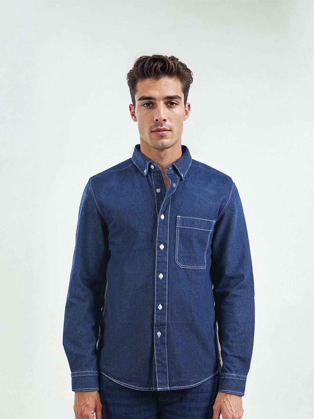 

Celio Classic Button Down Collar Cotton Regular Fit Casual Shirt, Blue
