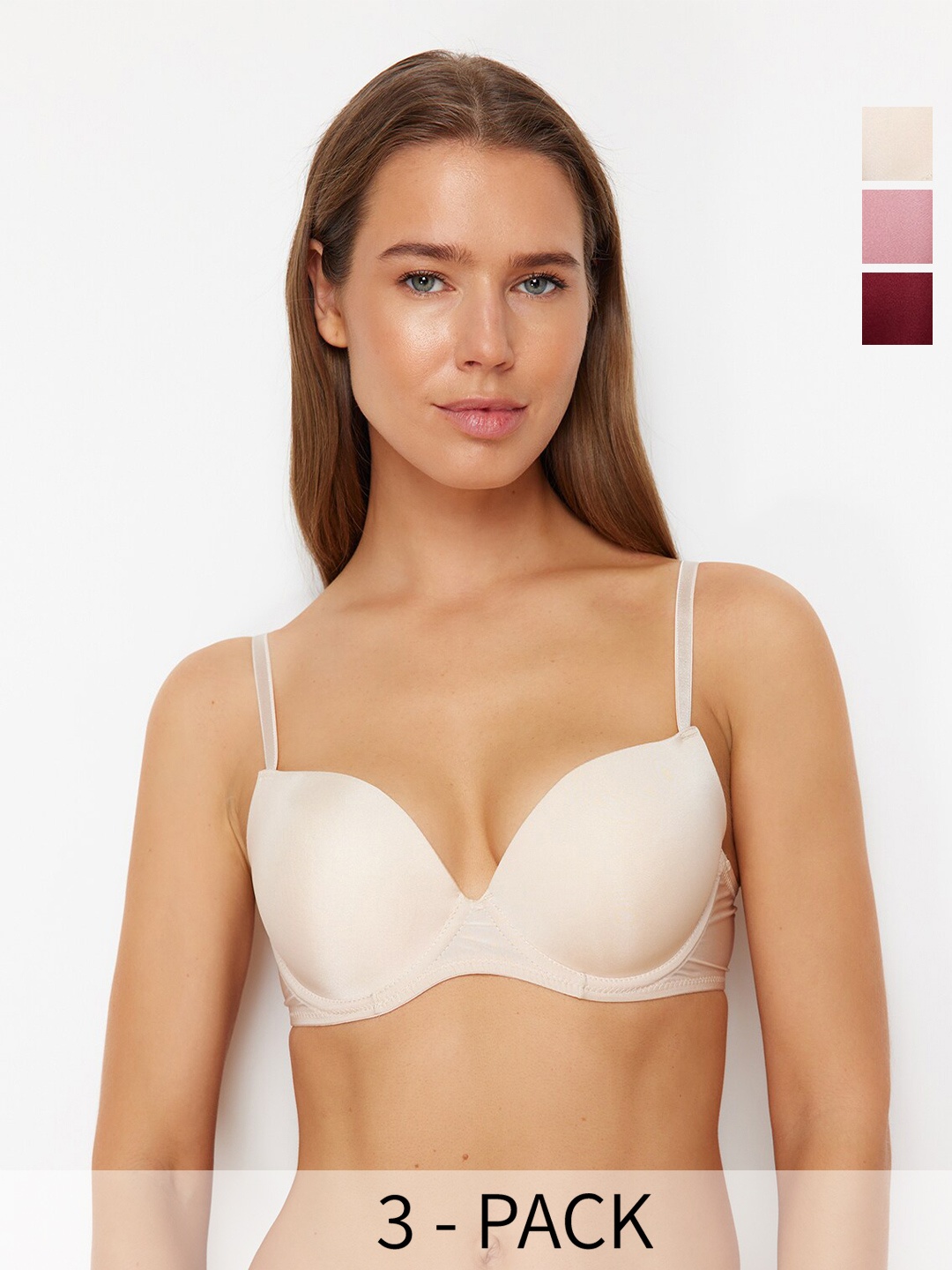 

Trendyol Pack Of 3 Full Coverage Lightly Padded Push-Up Bras With All Day Comfort, Lavender