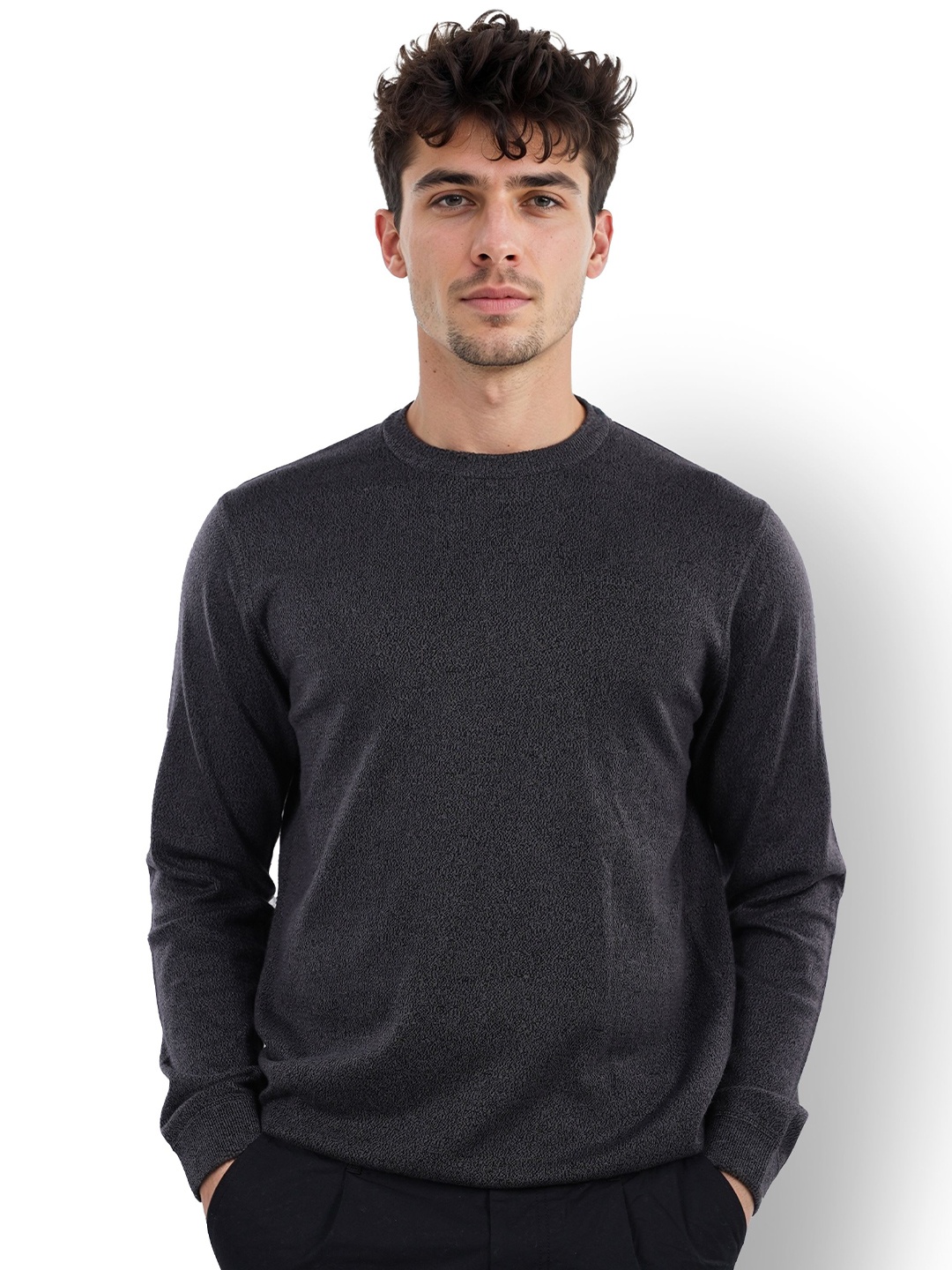

Celio Round Neck Cotton Pullover Sweaters, Black