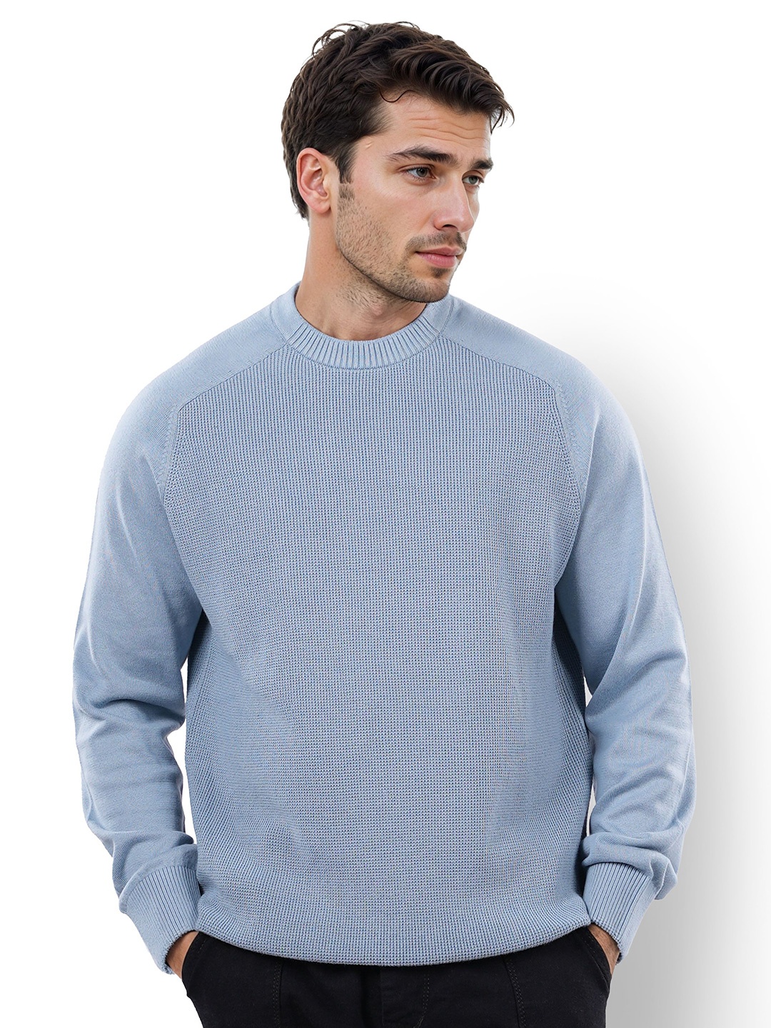 

Celio Round Neck Long Sleeves Knitted Cotton Pullover Sweater, Blue