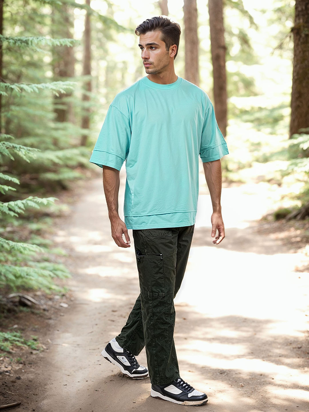 

Celio Oversized Cotton Drop-Shoulder Sleeves T-shirt, Green