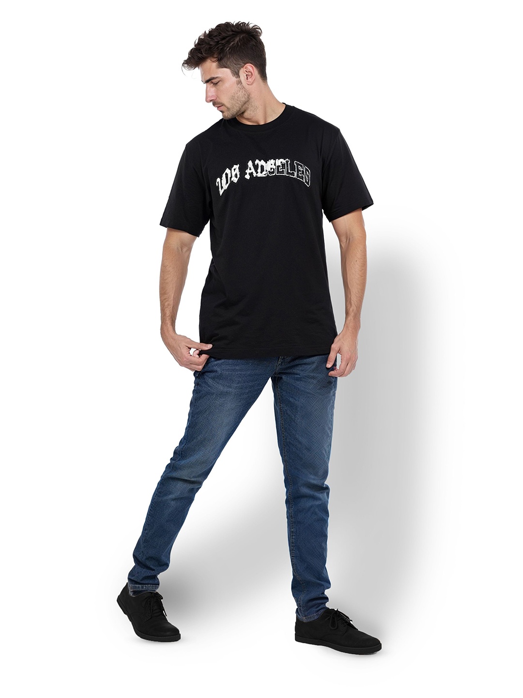 

Celio Men Round Neck Typography Cotton T-shirt, Black