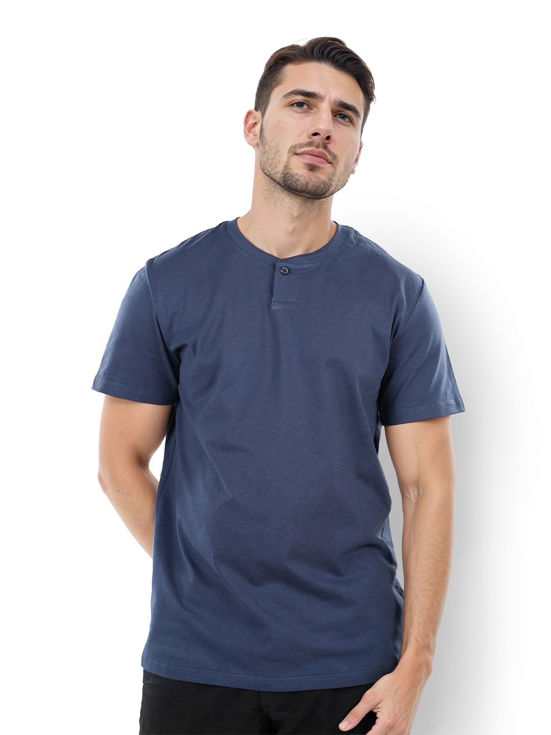 

Celio Relaxed Fit Henley Neck Cotton T-shirt, Navy blue