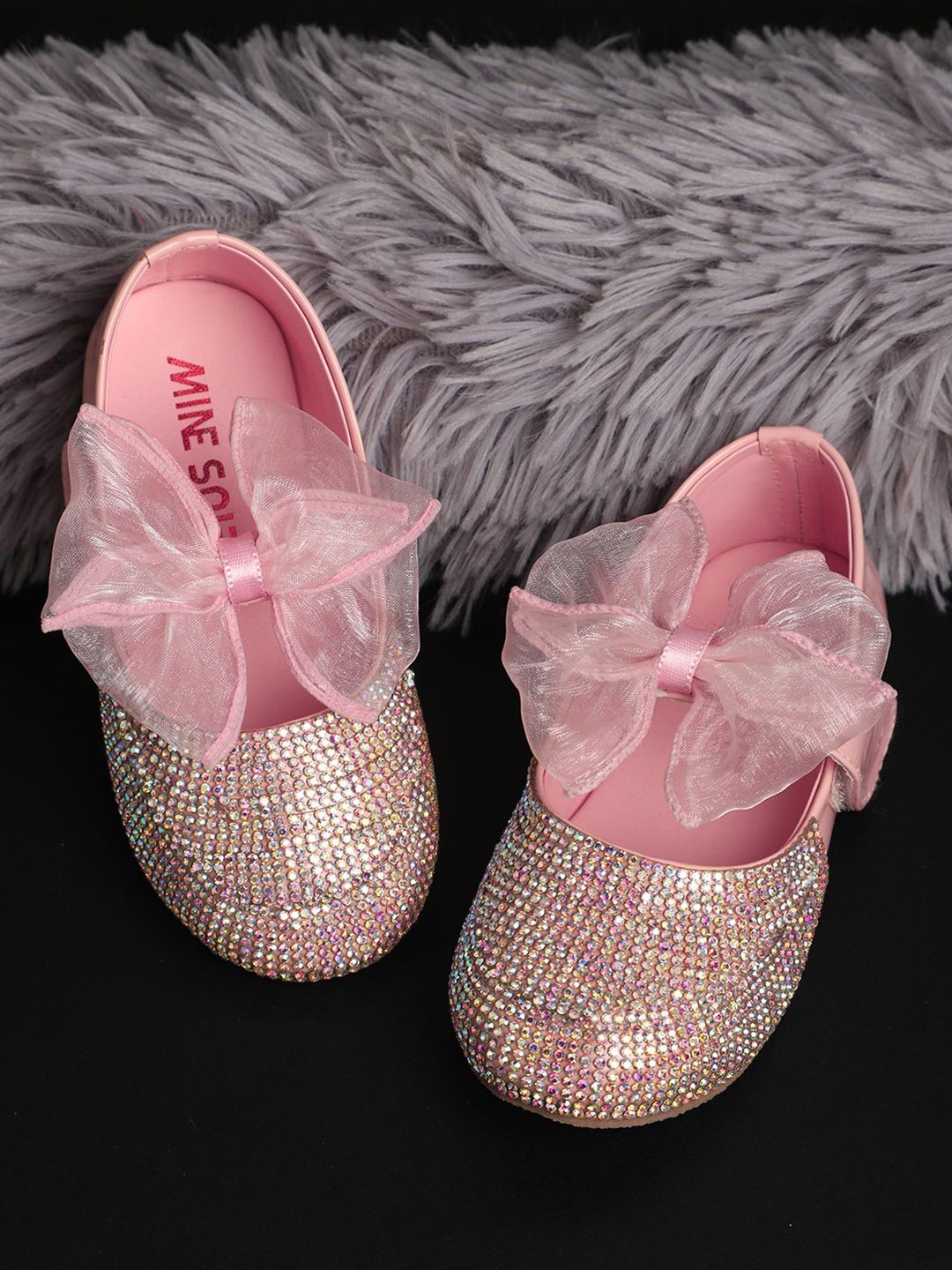 

Minesole Girls Embellished Ballerinas With Bow, Pink