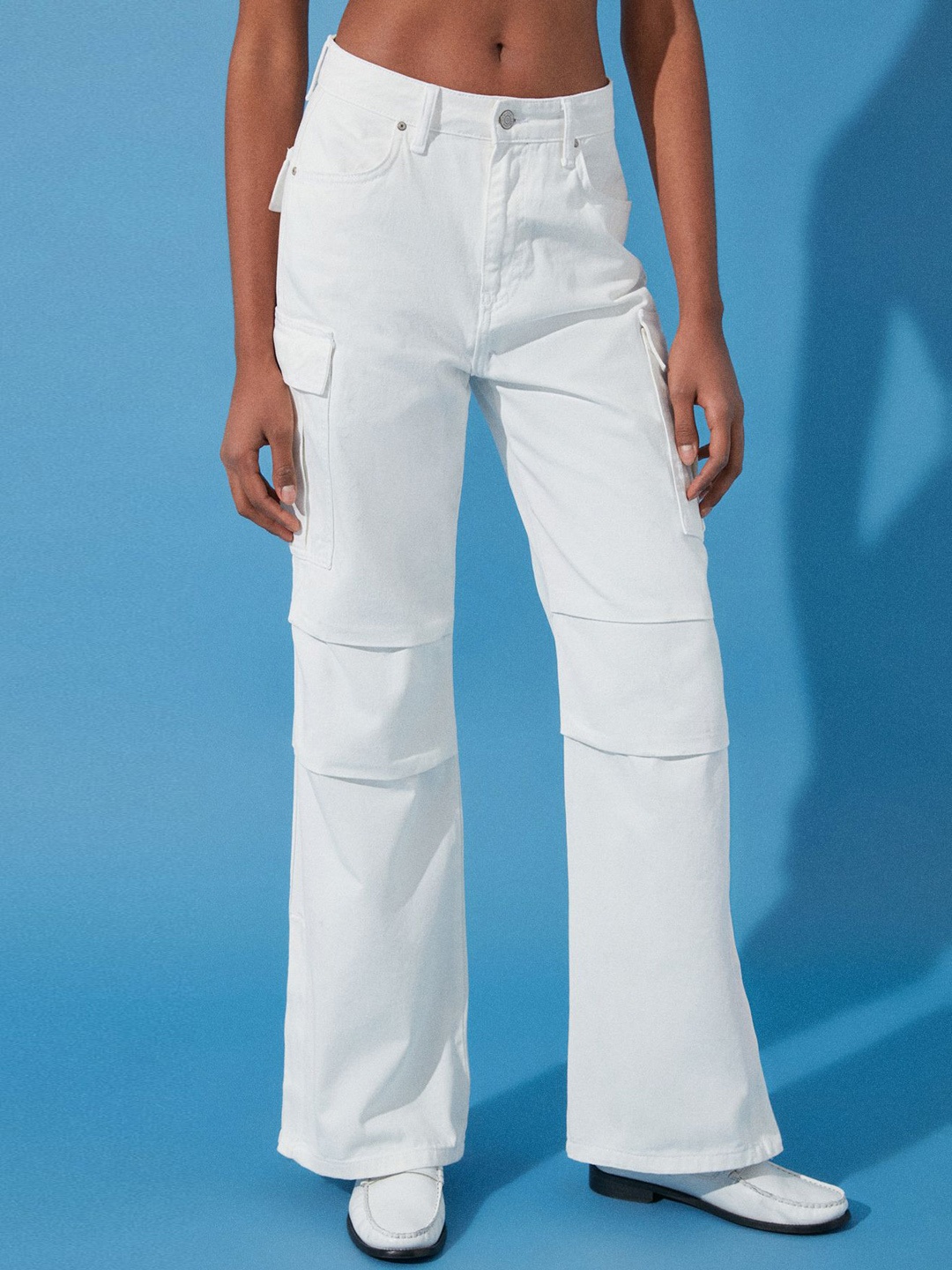 

Trendyol Women Mid Rise Clean Look Pure Cotton Cargo Jeans, White