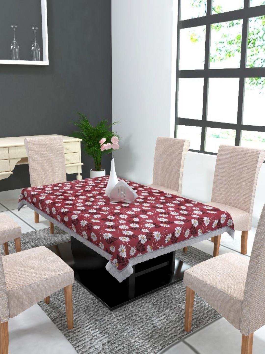

TANLOOMS Red & White Floral Printed Water Proof Rectangle Table Cover