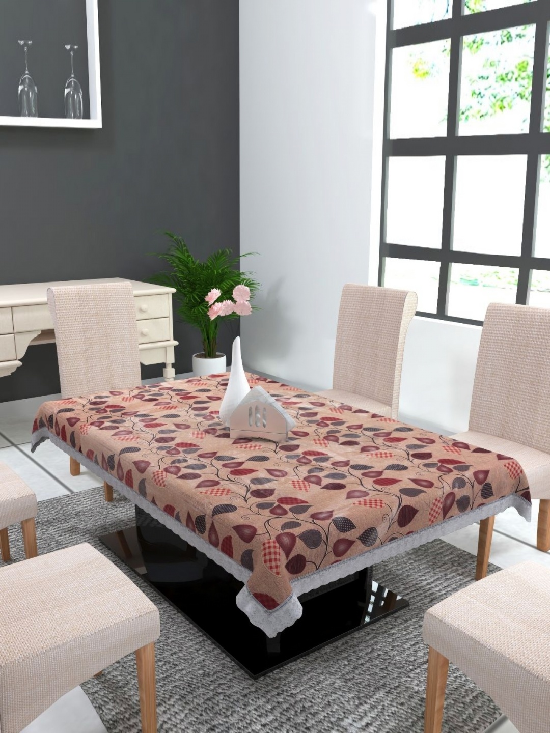 

TANLOOMS Beige & White Floral Printed Water Proof Rectangle Table Cover