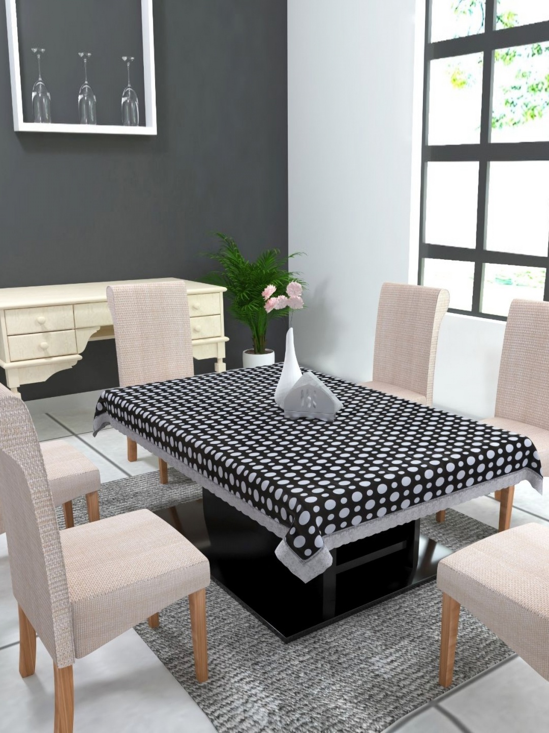 TANLOOMS Black Waterproof 8-Seater Table Cover