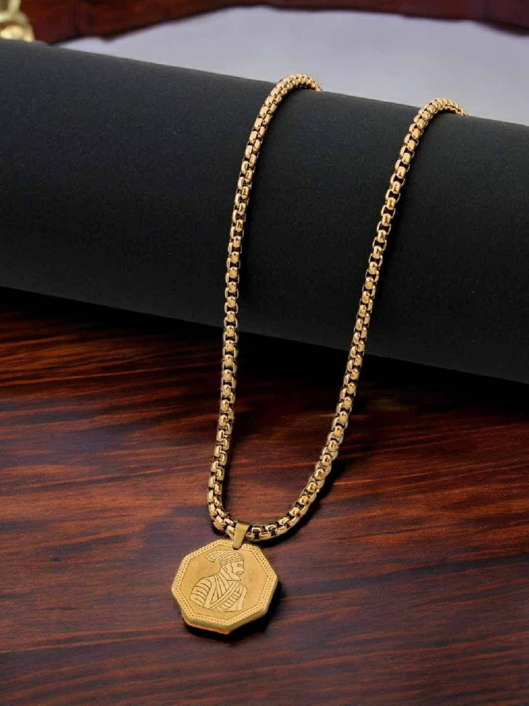 

WATCHSTAR Men Gold-Plated Quirky Shivaji Design Pendants with Chains
