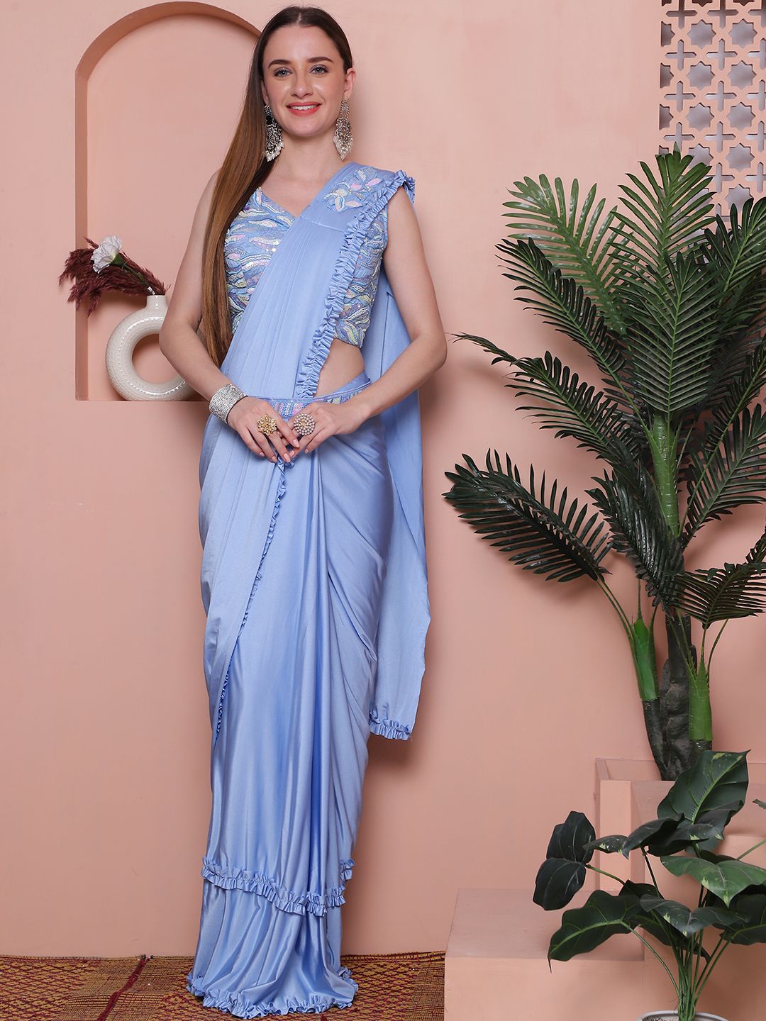 

Grancy Embroidered Ready to Wear Saree, Blue