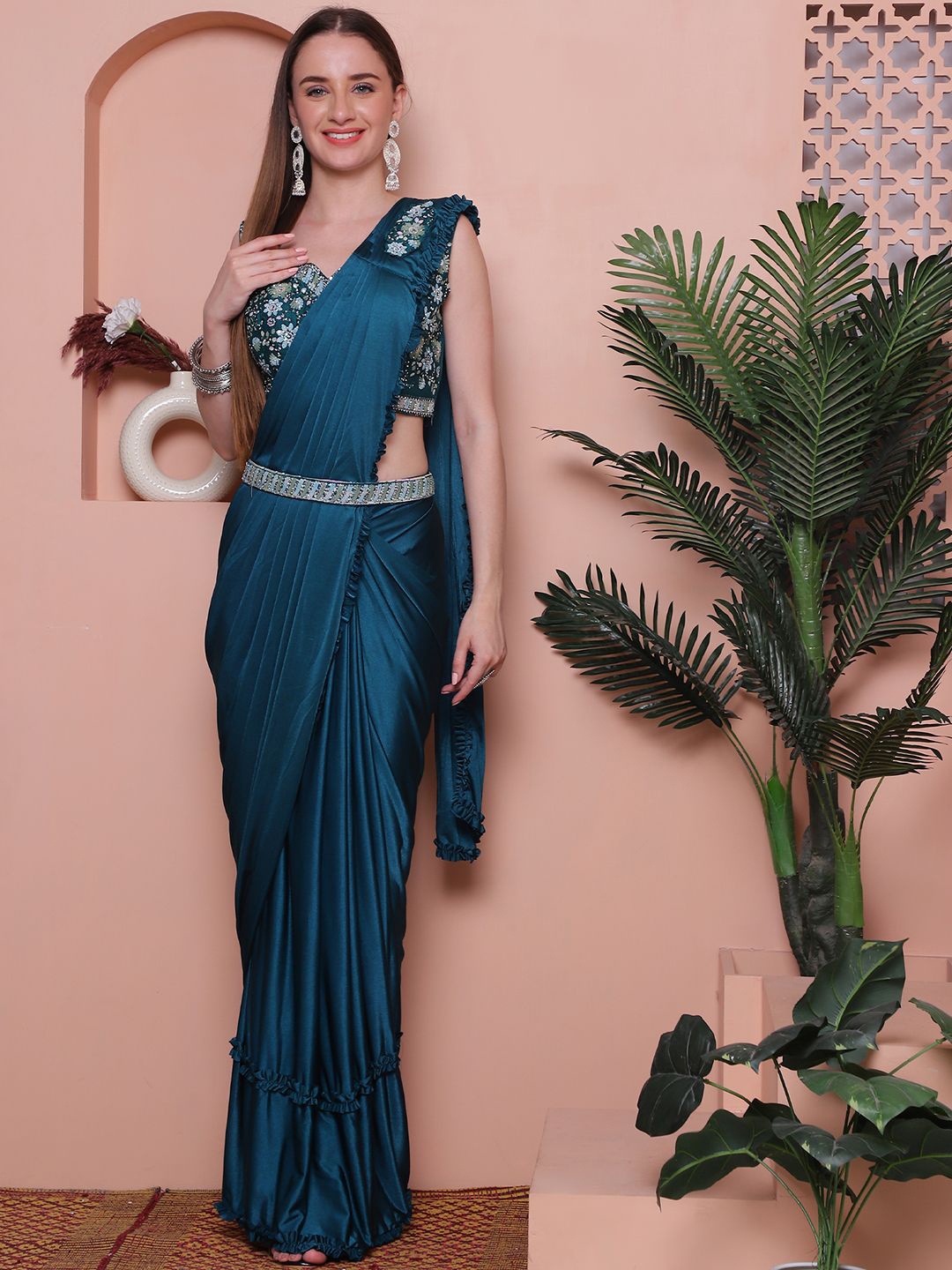 

Grancy Embroidered Ready to Wear Saree, Blue
