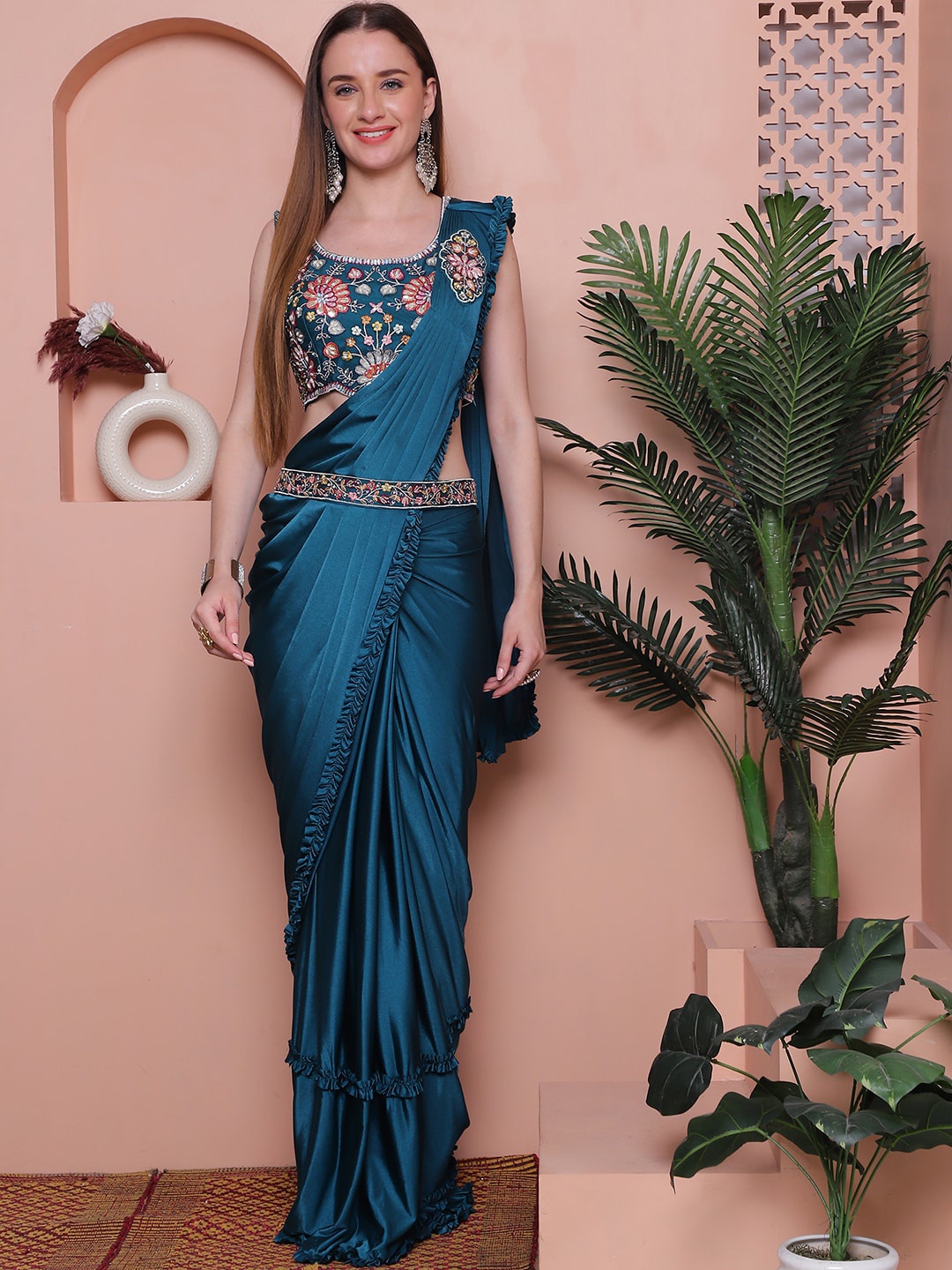 

Grancy Embroidered Ready to Wear Saree, Blue