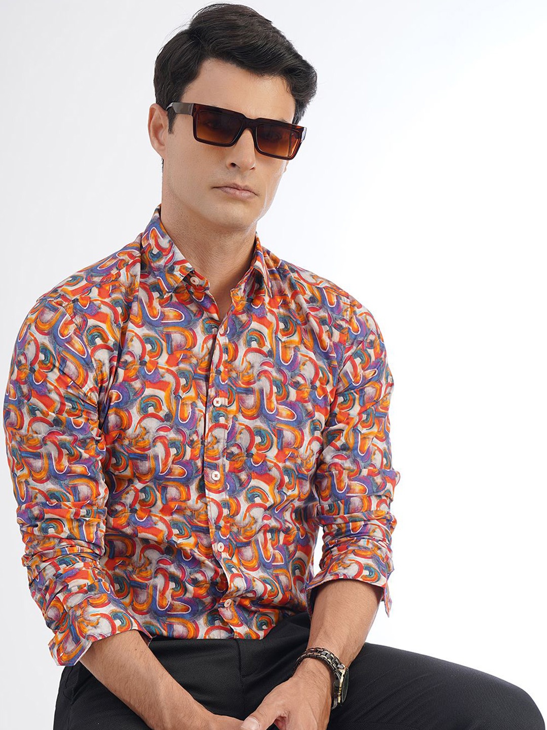 

JADE BLUE Slim Fit Floral Opaque Printed Cotton Casual Shirt, Orange