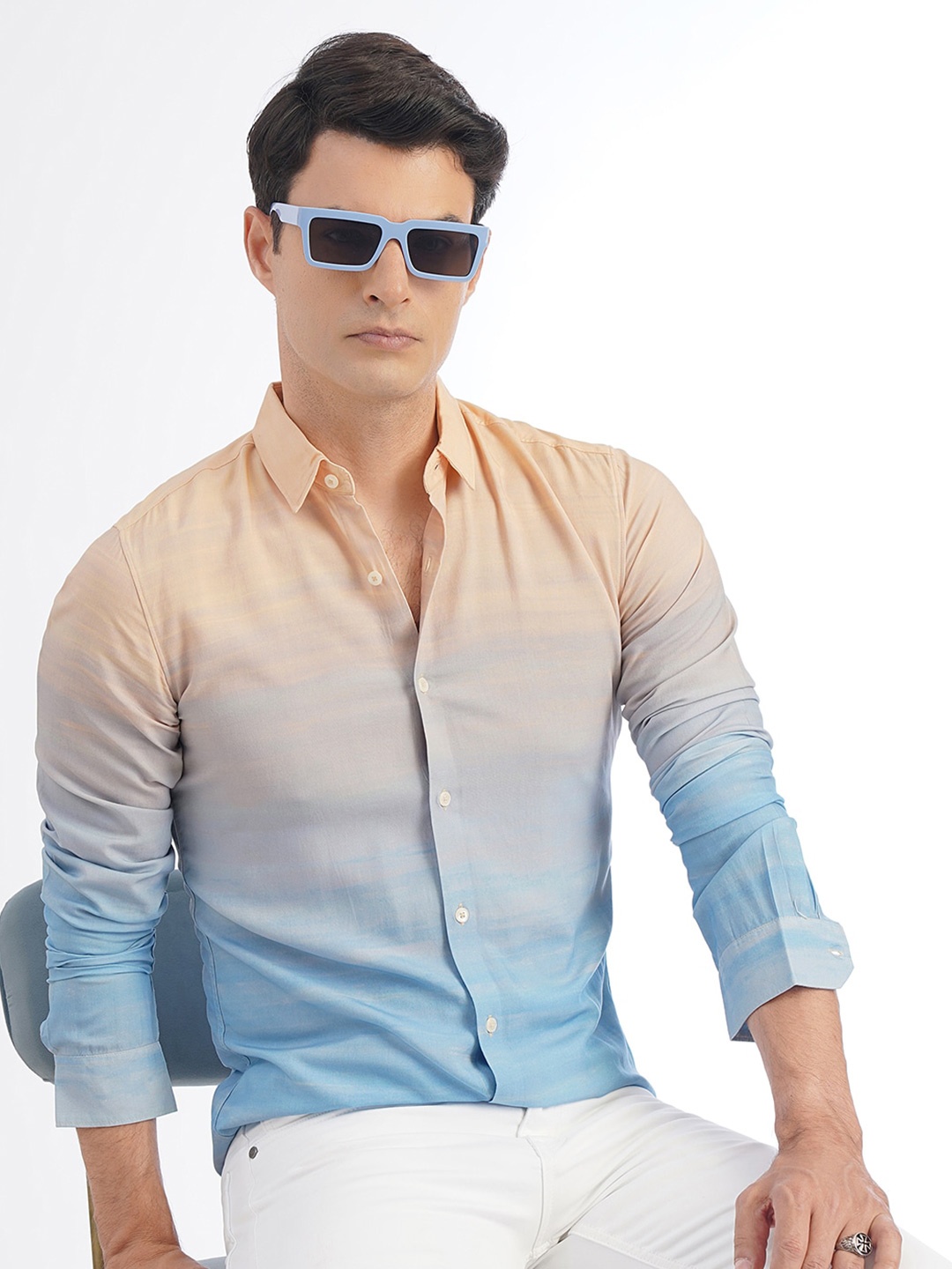 

JADE BLUE Slim Fit Horizontal Stripes Opaque Striped Cotton Casual Shirt, Peach