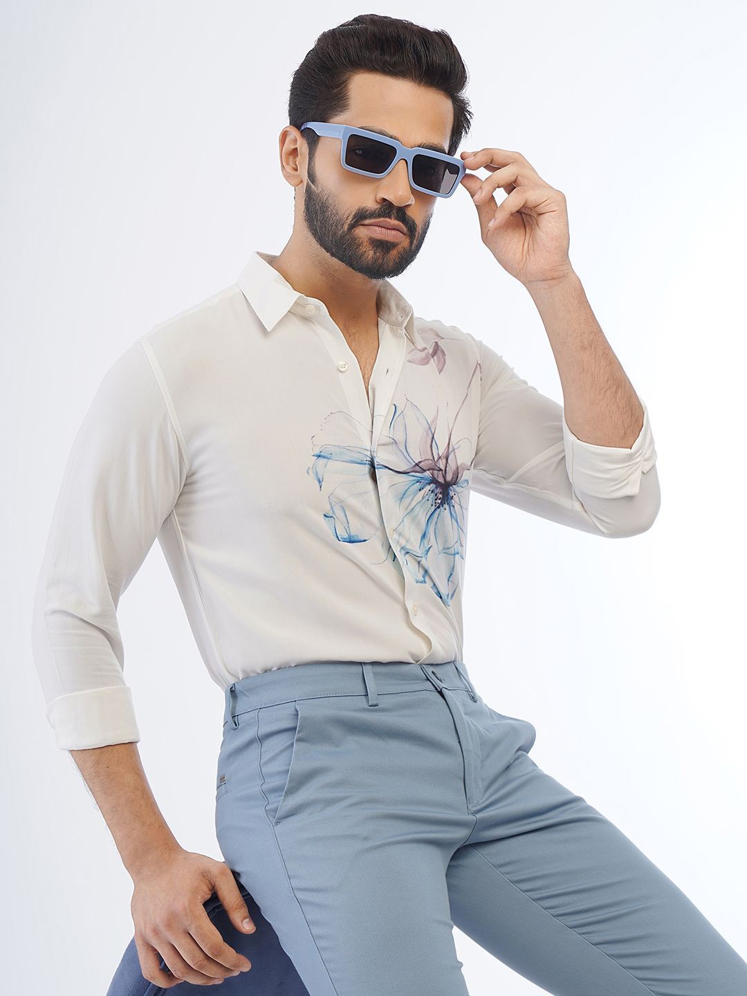 

JADE BLUE Slim Fit Floral Opaque Printed Cotton Casual Shirt, White