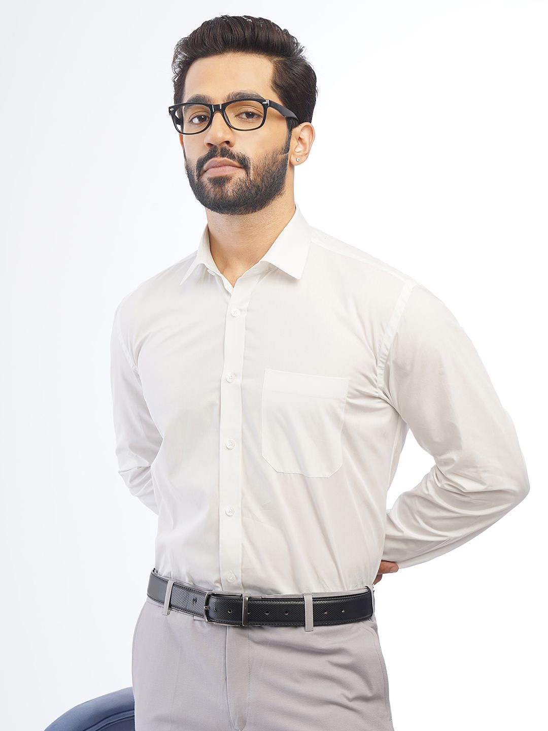 

JADE BLUE Opaque Cotton Casual Shirt, White