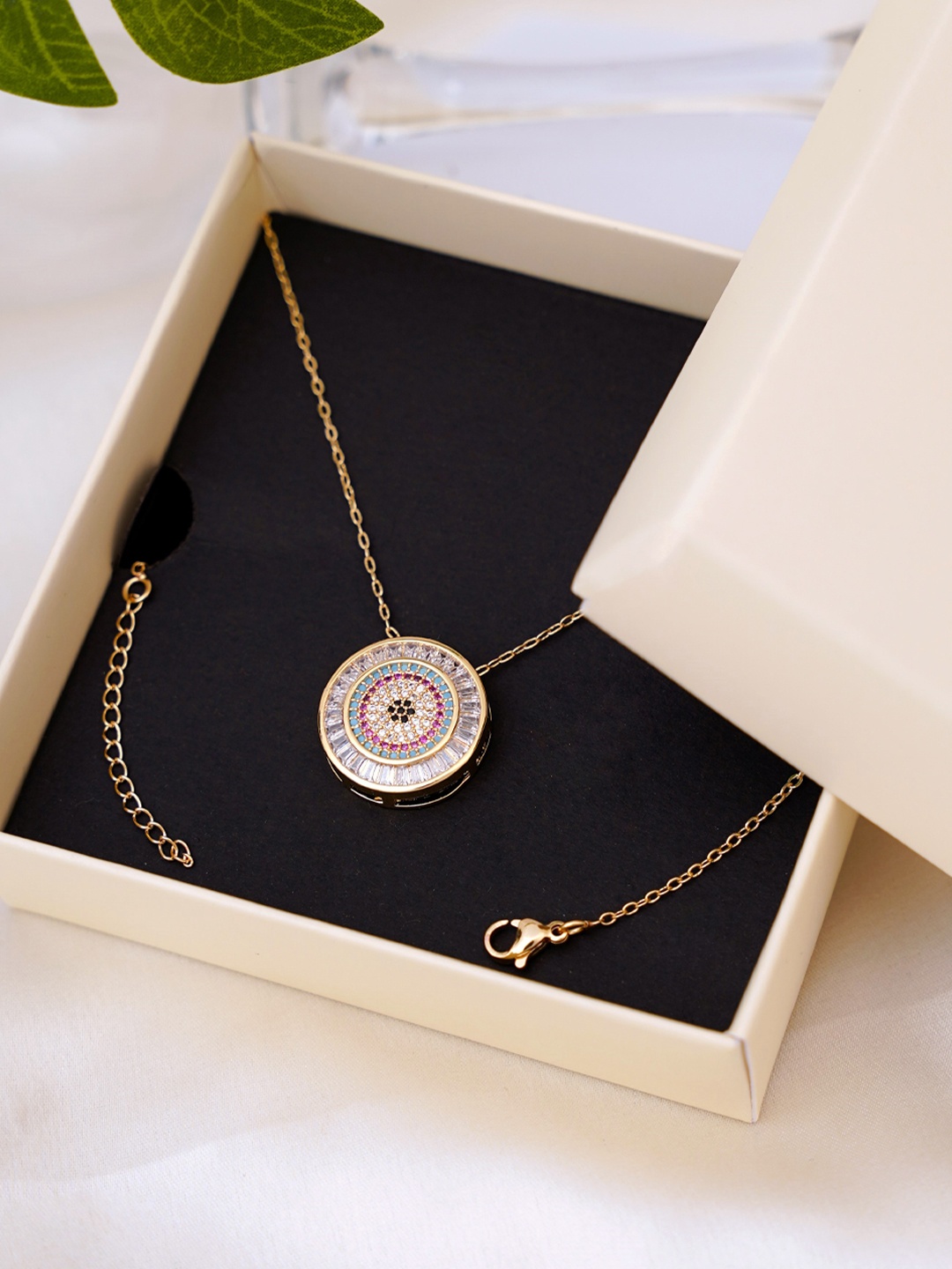 

SWASHAA 18k Gold Plated Cubic Zirconia Stainless Steel Pendant & Chain
