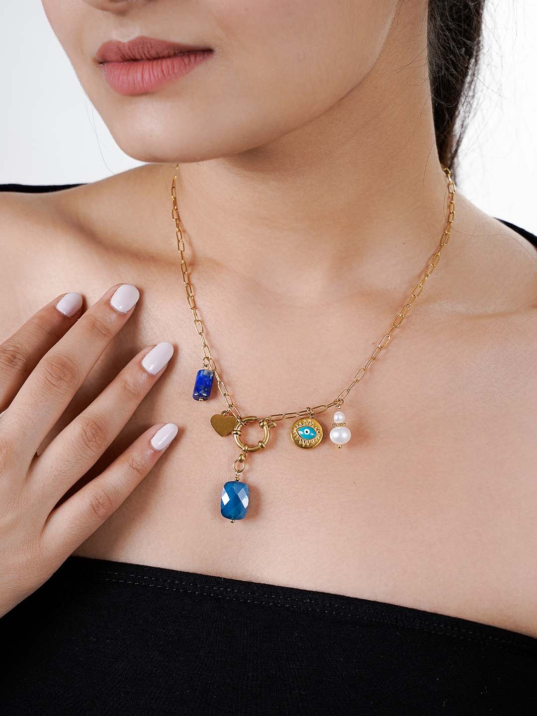 

SWASHAA Narla Charms 18K Gold-Plated Stainless Steel Pearls Beaded Necklace