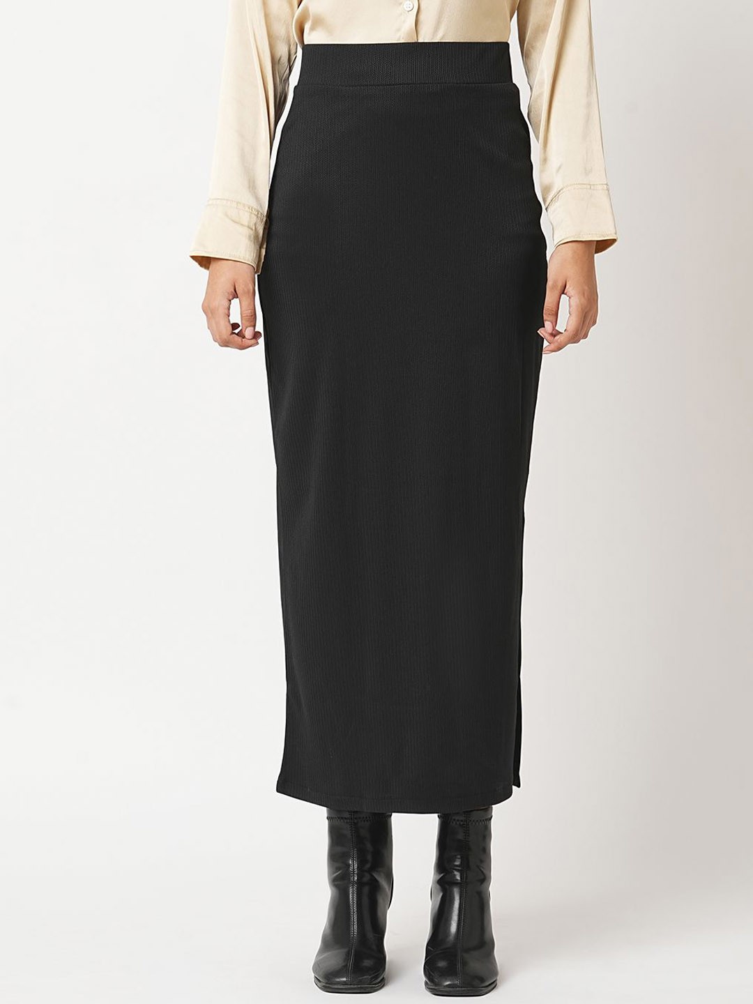 

Globus Self Design High-Rise Straight Pencil Maxi Skirt, Black