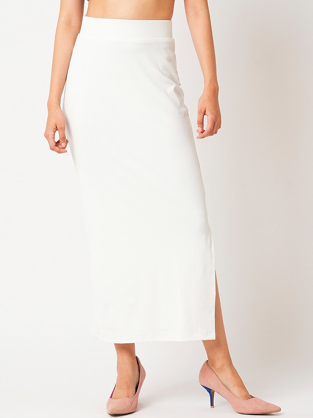 

Globus Off White Self Design Straight Streatchable Maxi Pencil Skirt