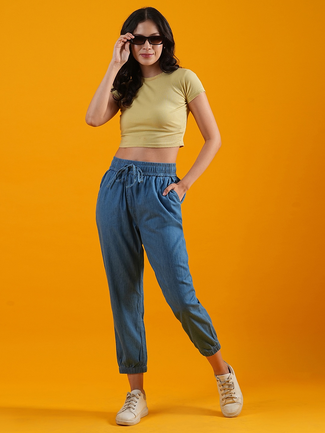 

Globus Women Loose Fit Denim Regular Trousers, Blue